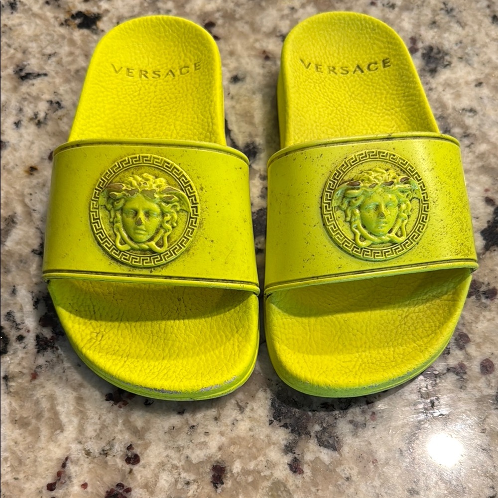 Versace Kids Neon Yellow Slide Sandals